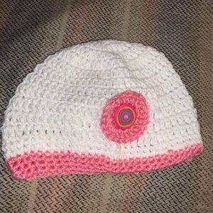 White and Pink Crocheted Hat